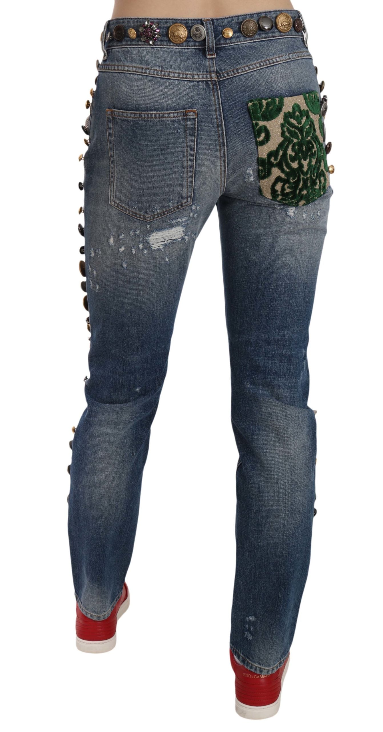 Dolce &amp; Gabbana Distressed Denim-Hosen mit verzierten Knöpfen