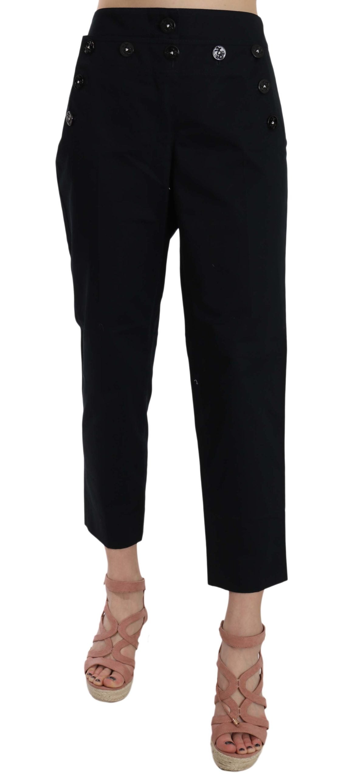 Dolce &amp; Gabbana Pantalon court noir orné de boutons sur le devant