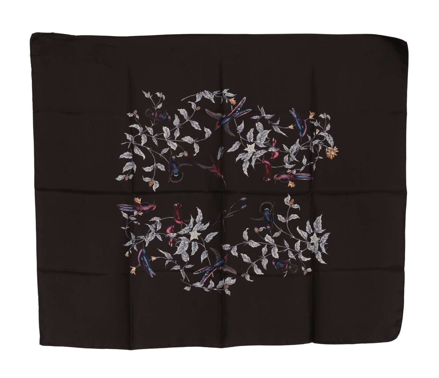 Dolce &amp; Gabbana Écharpe marron 100 % soie à imprimé oiseau 80 cm x 95 cm